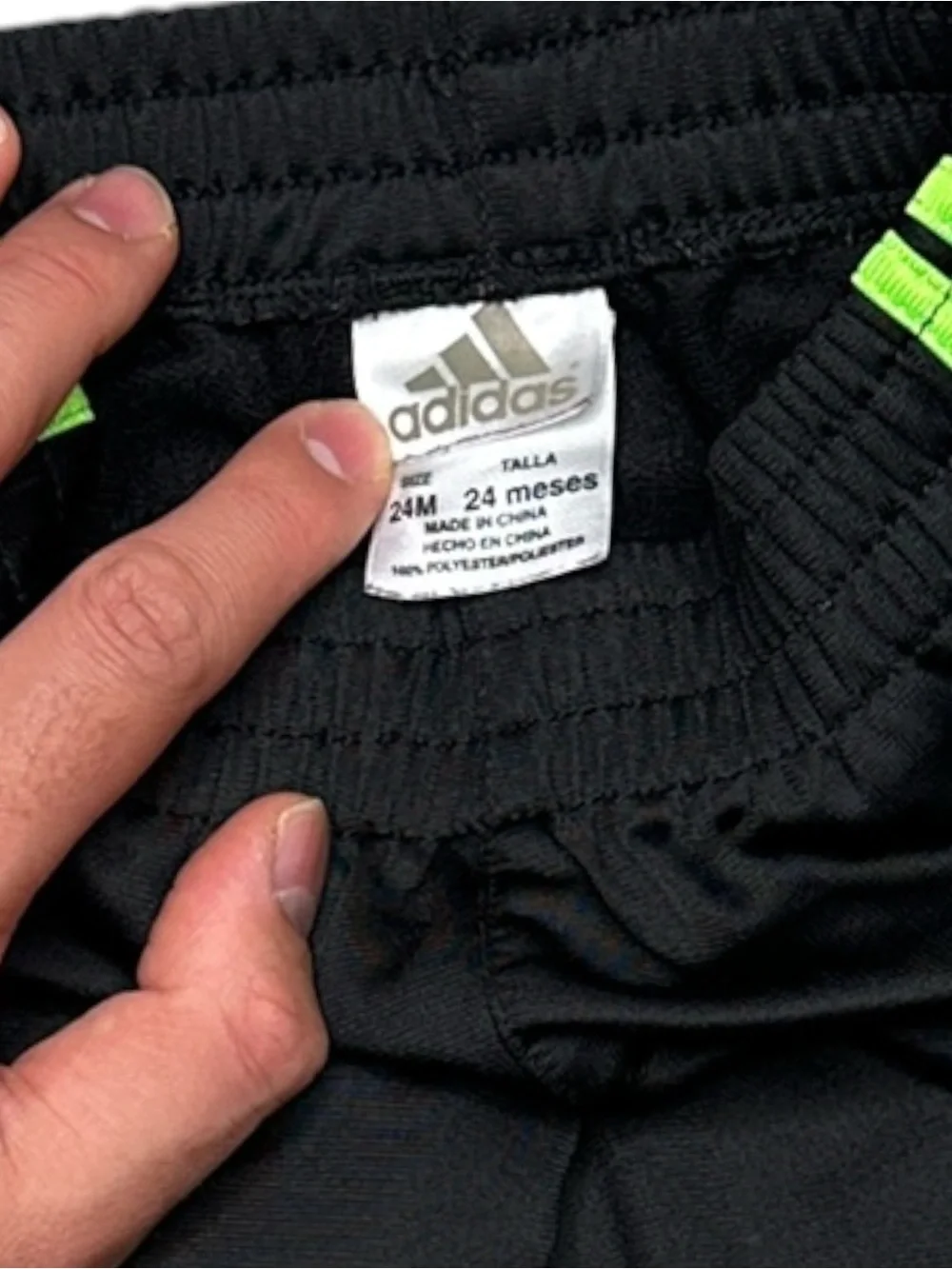 Adidas Toddler Black Neon Green Track Pants 24M - Picture 3 of 3